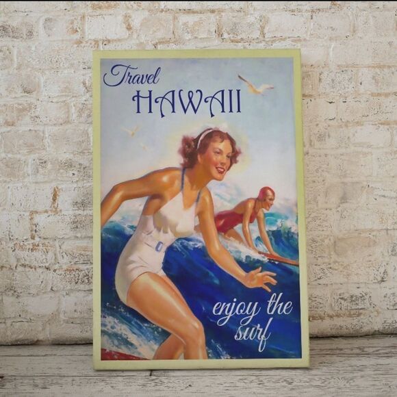 Vintage Hawaii Surfing Print - Picture 1 of 8